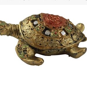 Brass Turtle Figurine with Red and Green Accents 4.5”